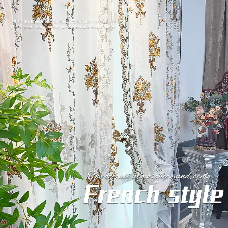 New European Style Embroidered Window Curtains for Bedroom Living Room Floating Window French Window Balcony Customized Villa