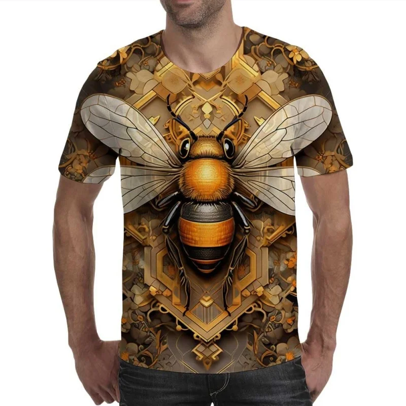 Cat Fox Parrot Bee Pattern T Shirt For Men Colorful 3D Printed Tees Casual Streetwear Short Sleeve Round Neck Top Loose T-Shirts