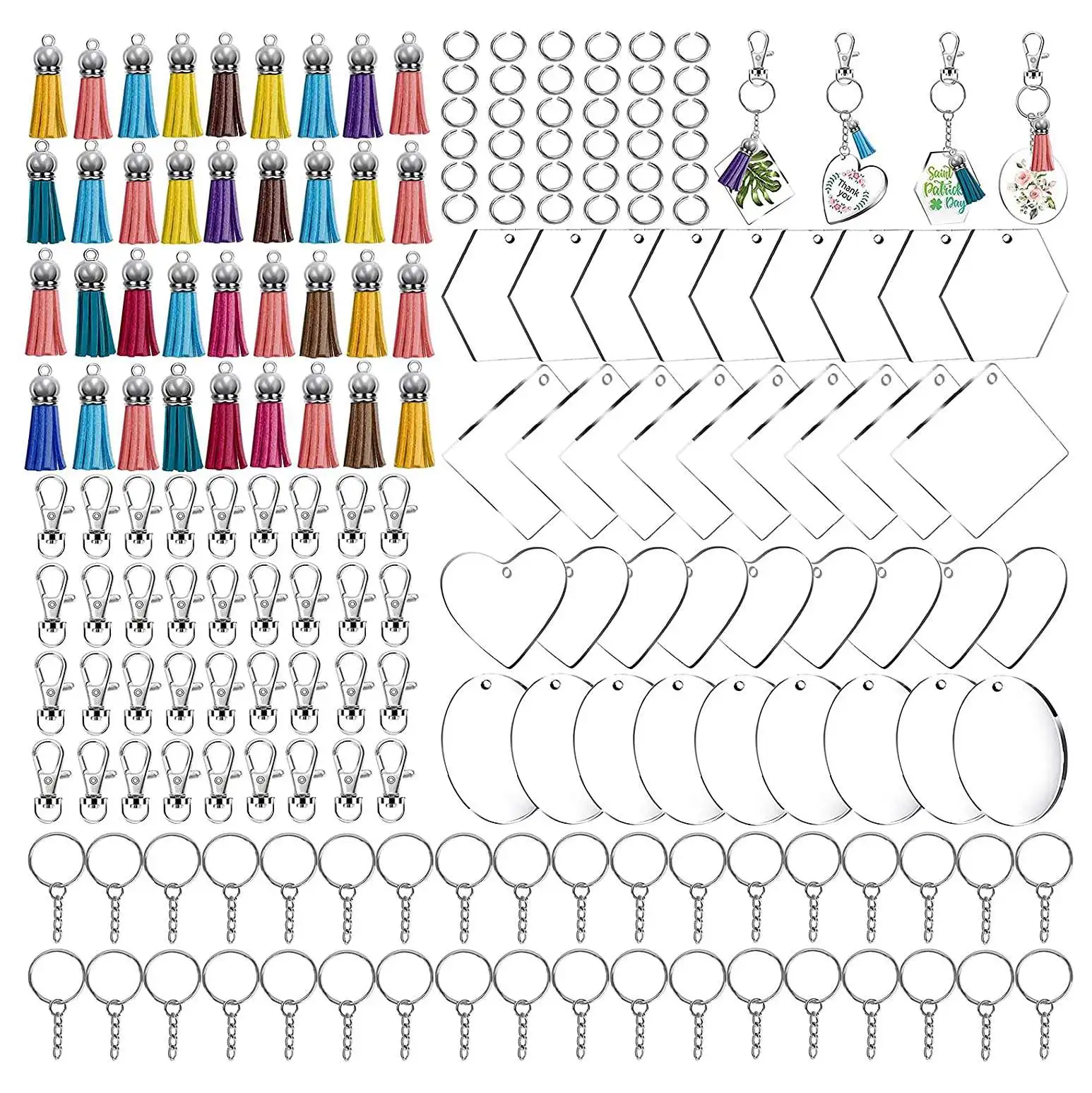 200Pcs Acrylic Keychain Blanks with Tassels Kit, Key Chain Embryo Accessories, For DIY Projects & Crafts