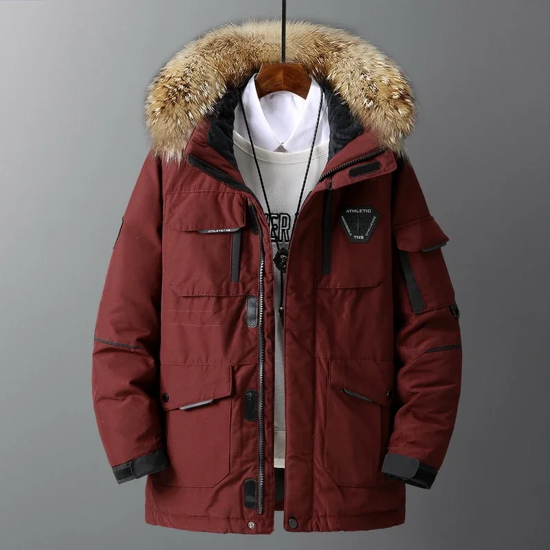 -30 Degrees Men Casual Waterproof Down Winter Coat Plus Size3XL Thicken Men's Down Jacket with Big Real Fur Collar Warm Parka