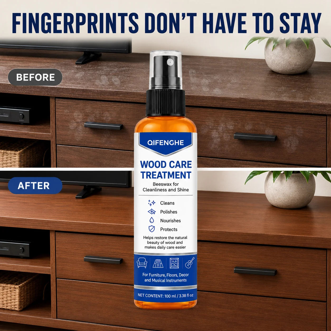 Beeswax Wood Polish Spray Furniture Scratch Repair Floor Seasoning Wax Wood Care Natural Shine Waterproof Non Greasy 100ml