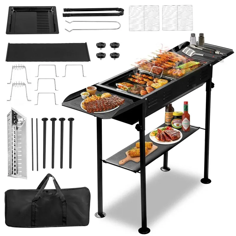

Portable Steel Charcoal Grill BBQ Grill Foldable Grill w/ Storage Bag Black