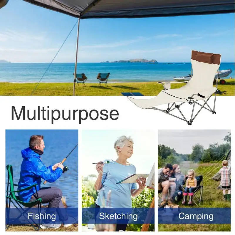 Outdoor Folding Lounge Chair Portable Patio Bed Chair Adjustable Lounge Chairs With Footrest Headrest Cup Holder Leisure Chair