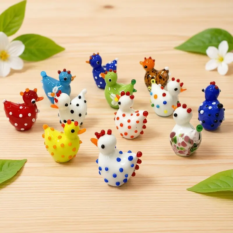 

2PCS Handmade Cute Glass Chicken Figurines Home Desk Decor Fairy Garden Bonsai Ornament Creative Holiday New Year Gift for Kids