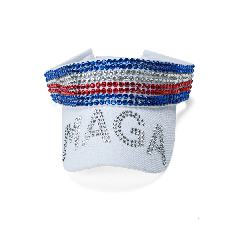 Election Day 2024 Trump Fans Gift American Flag Adjustable Bling Empty Top Hat MAGA Hat Sparkling Rhinestone Diamond Sun Visor