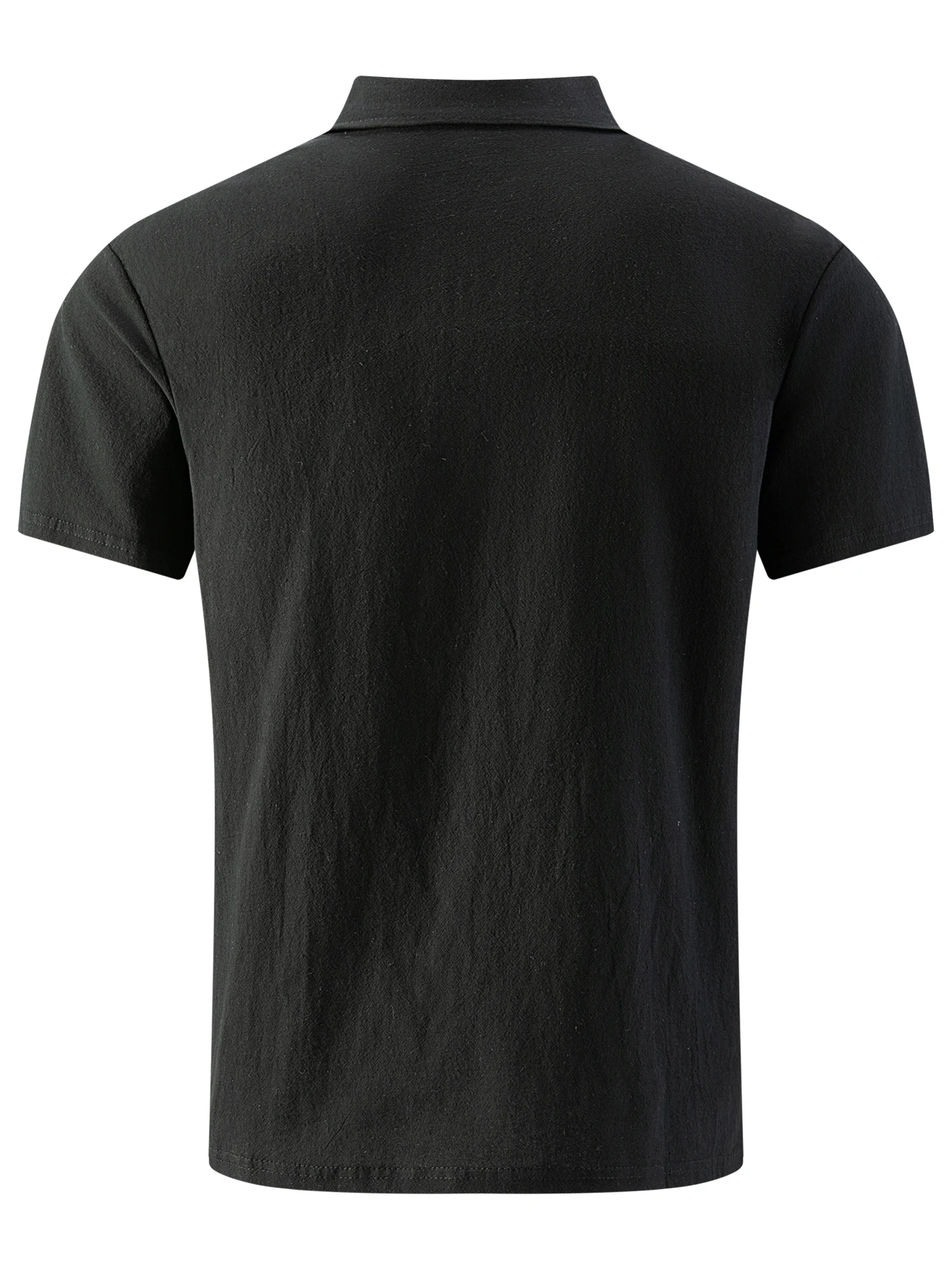 Herren-Poloshirt aus Baumwolle und Leinen, kurzärmelig, Brusttasche mit einem Knopf, Dreiknopfkragen, lässiges Hemd, atmungsaktiv, für den Sommer – Detail 7