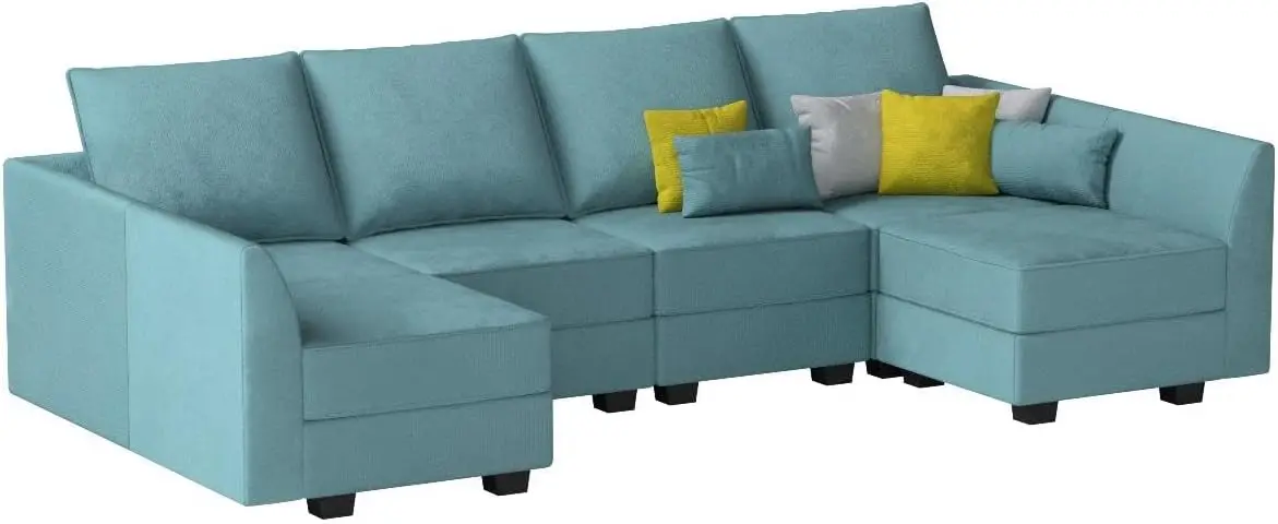 Convertible Modular Sectional Sofa U Shaped Modular Couch with Storage Seat Modular Sofa Sectional Couch with Chaise Aqua Blue