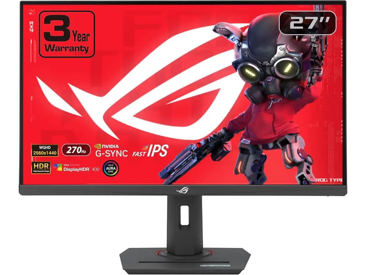 ASUS ROG Strix 27" QHD 2K 1440P 270Hz IPS with AMD FreeSync Premium & G-Sync Compatible 1ms HDR400 USB-C ELMB SYNC Gaming Computer Monitor with Height Adjustable, Swivel, Pivot & Tilt Stand XG27ACMG