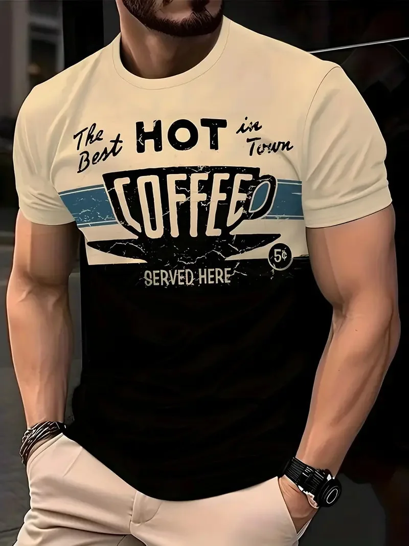 

Summer 2025 Men's Loose Casual Sporty Short Sleeve T-Shirt 3D Digital Print Alphabet Letters Design Comfortable Fit Tee