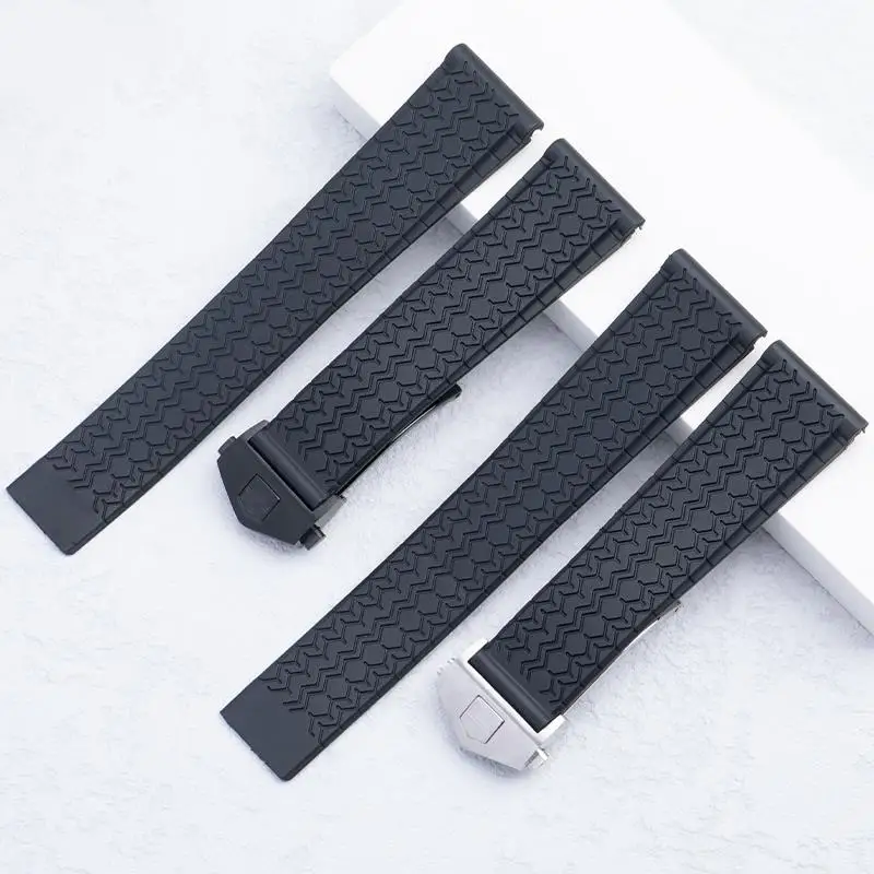 TINTAG Soft Rubber Black Watchband 22mm Watch Belt For TAG Strap CARRER F1 For Heuer Wristband Butterfly Buckle DRIVE TIMER