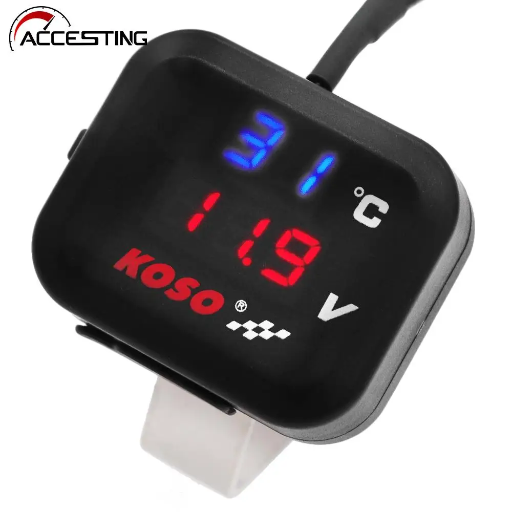 Universal KOSO Motorcycle Voltmeter Indicator Temperature Marker Voltage Digital Display USB Charger For Vespa Yamaha TMAX XMAX