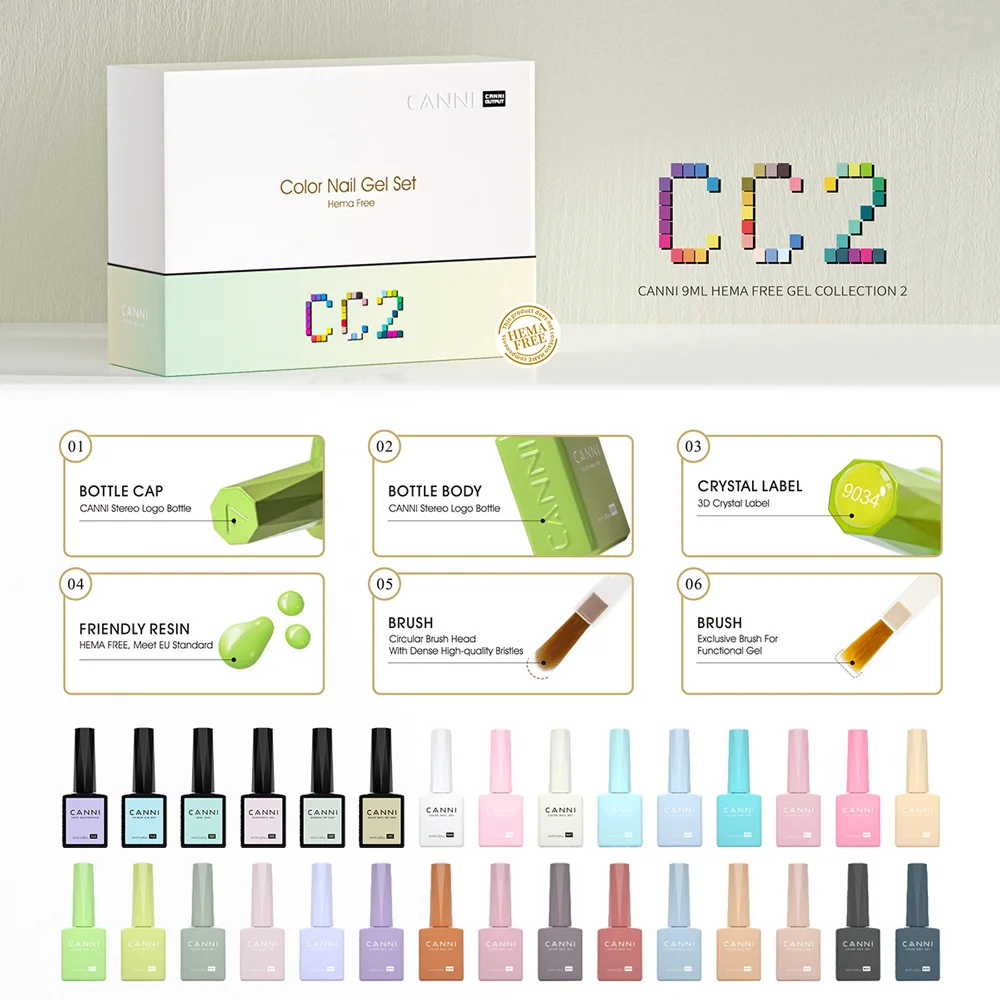 CANNI HEMA FREE Nagelgellack VIP Kit Farbkarte Diamond Top Coat 30 Stück/Set 9 ml Soak Off UV LED Nagelmaniküre CC1 bis CC7 Kit – Detail 15