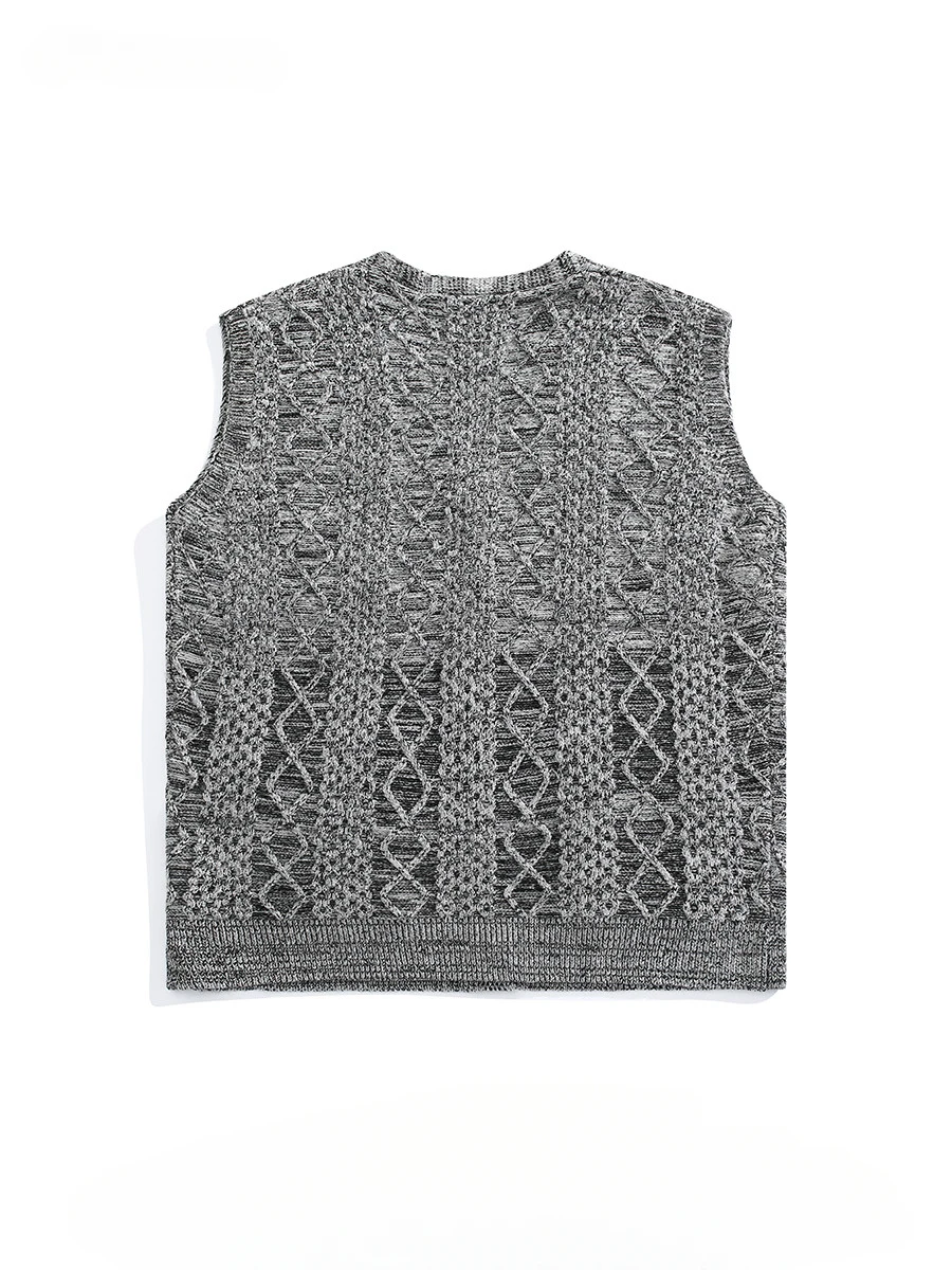 Spring Autumn American Retro V-neck Woven Knitted Vests Trendy Brand Street College Style Casual Loose Layered Sweater Waistcoat