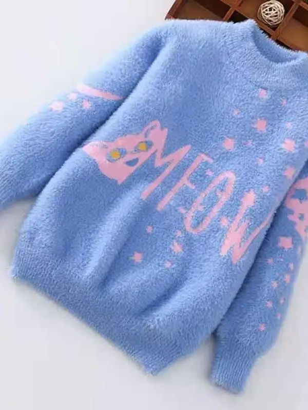 Verdikte ronde Ne gebreide trui voor kinderen Nertsen fluwelen basis irt Herfst Winter Nieuwe Sle Faionable voor grote kinderen en...