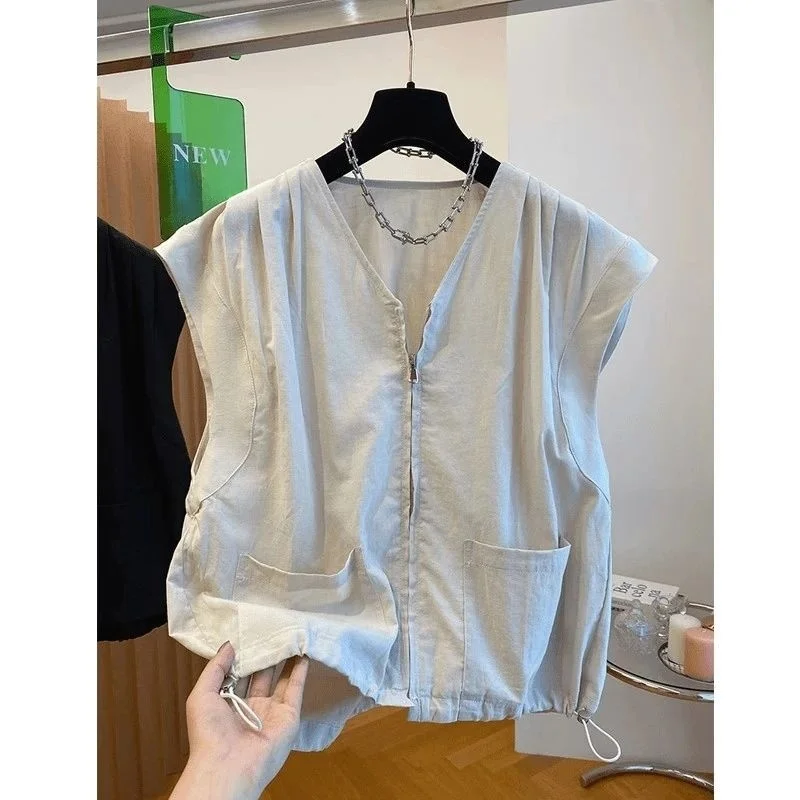 

2025 New Summer plus Size Women's Casual Zipper Svel irt Design Sensation Trendy Individual Thin Viscose Fiber 00%