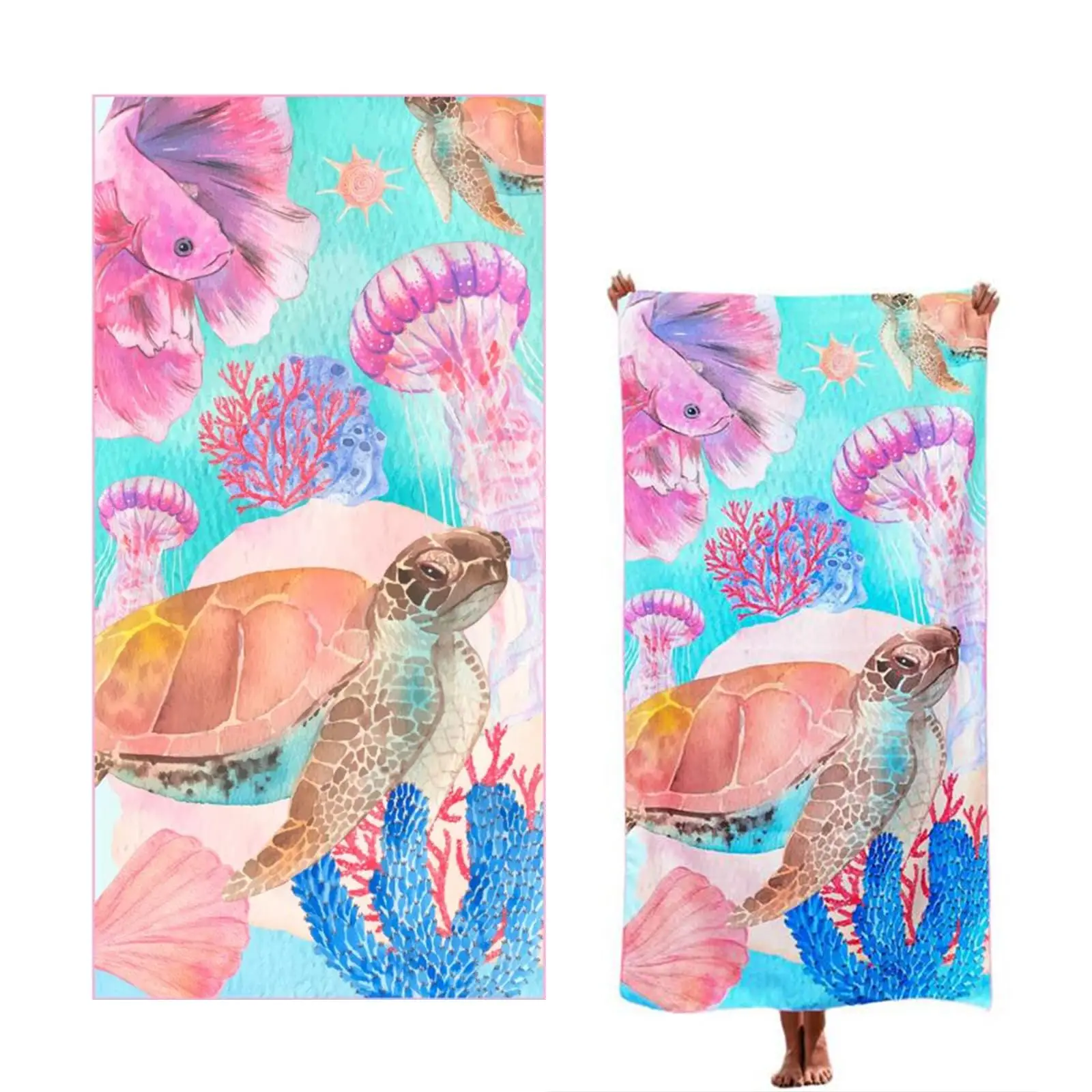 Toalla de Playa Extra Grande de Microfibra de Secado Rápido, con Diseño de Tortuga Marina, Medusa y Coral, Libre de Arena, para Piscina y Viajes, Lavable