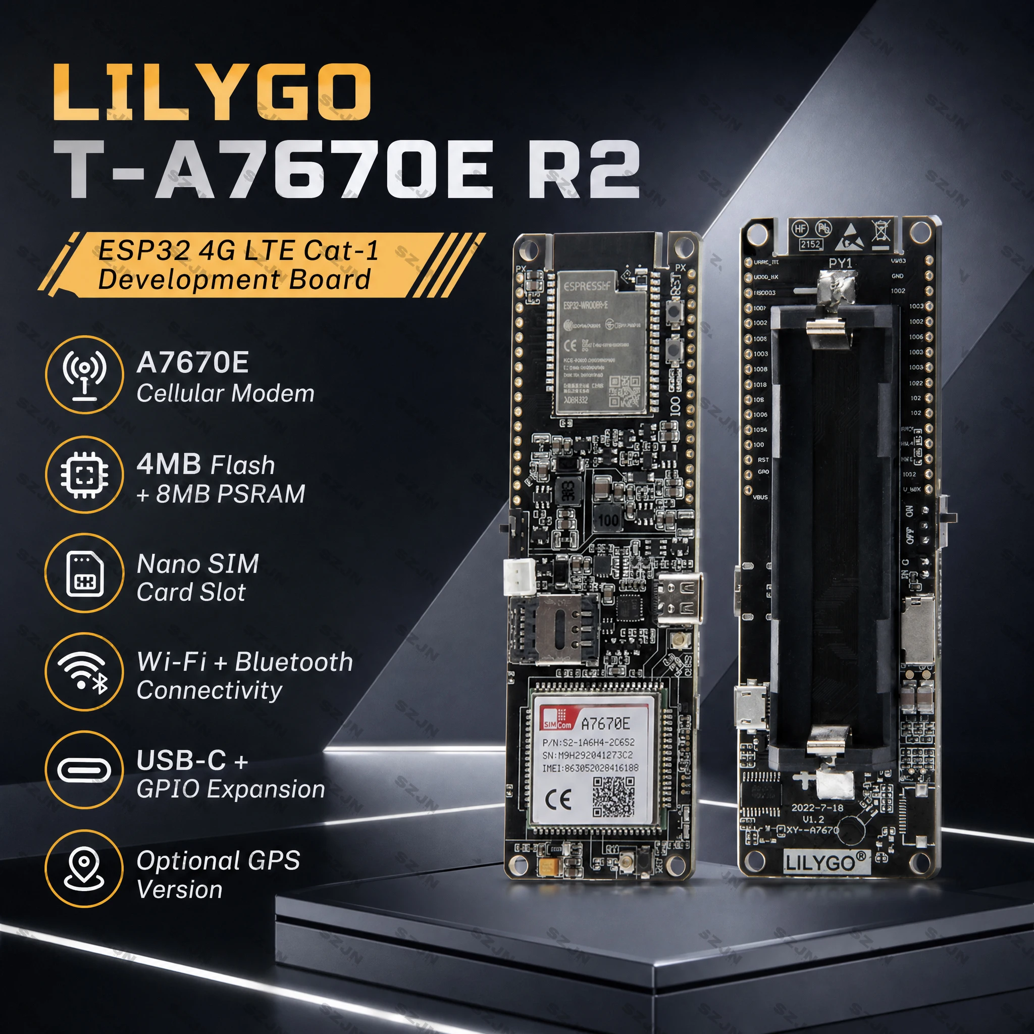 LILYGO T-A7670E R2 T-A7670G R2 ESP32 4G LTE Cat-1 IoT Development Board Nano SIM GSM GPRS EDGE WiFi Bluetooth GPS