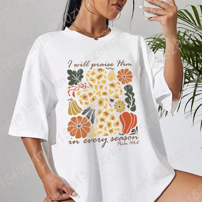 

Women Oversized T-shirts Flower Jesus I Will Praise Him In Every Reason Print T-Shirts Summer Crew Neck Short Sleeves Tees