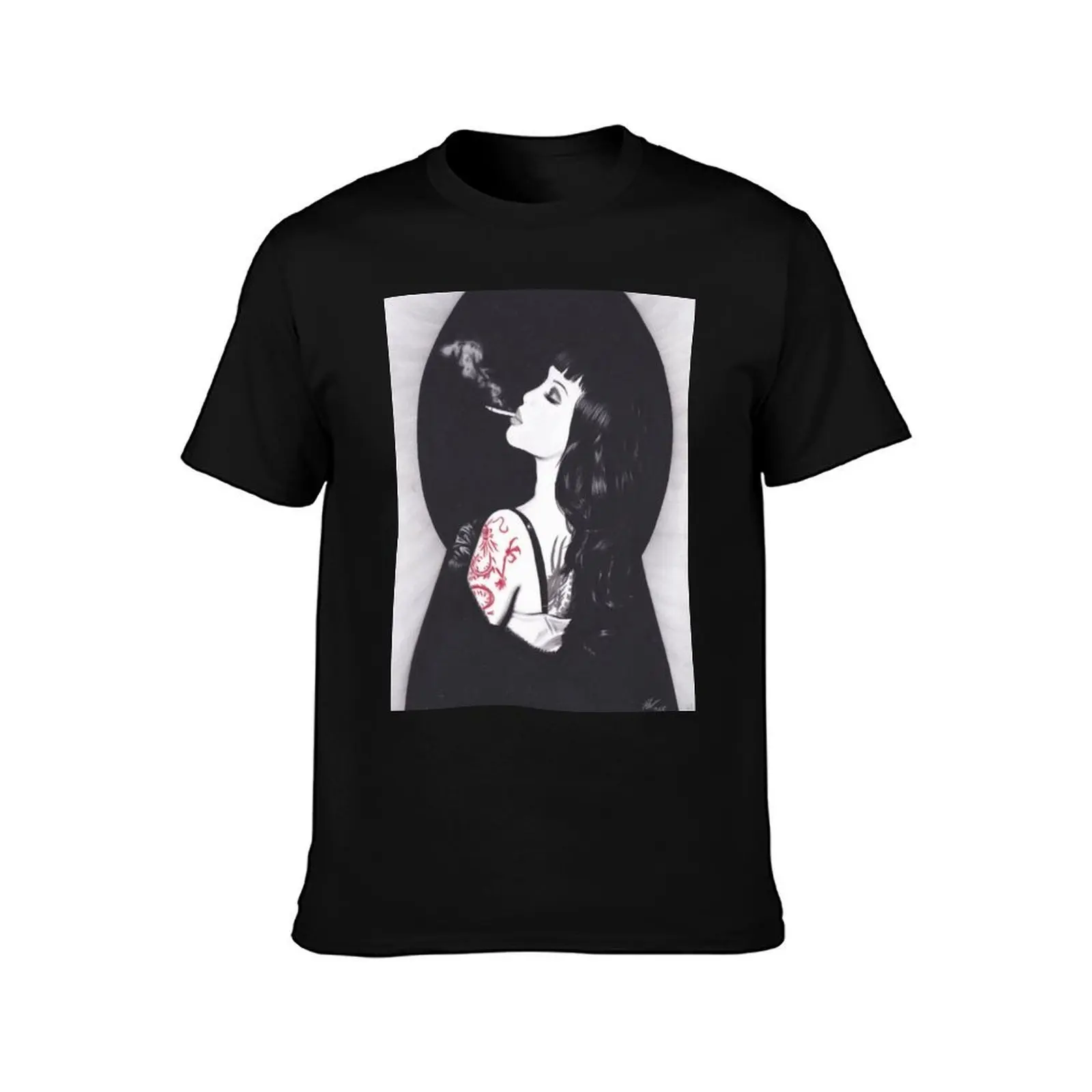 Realism Charcoal Drawing of Masuimi Max with Red Dragon Tattoo T-Shirt Summer Casual Cotton Tee Oversized Streetwear Tops