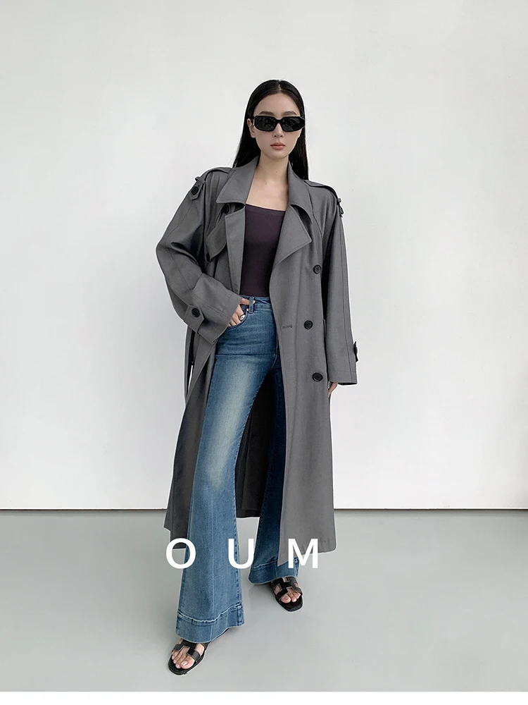 Lautaro Spring Autumn Oversized Khaki Long Grey Trench Coat for Women Double Breasted Loose Casual Korean Fashion Overcoat 2024 19 Scaf06542f44941fd8dce705e52afd841h