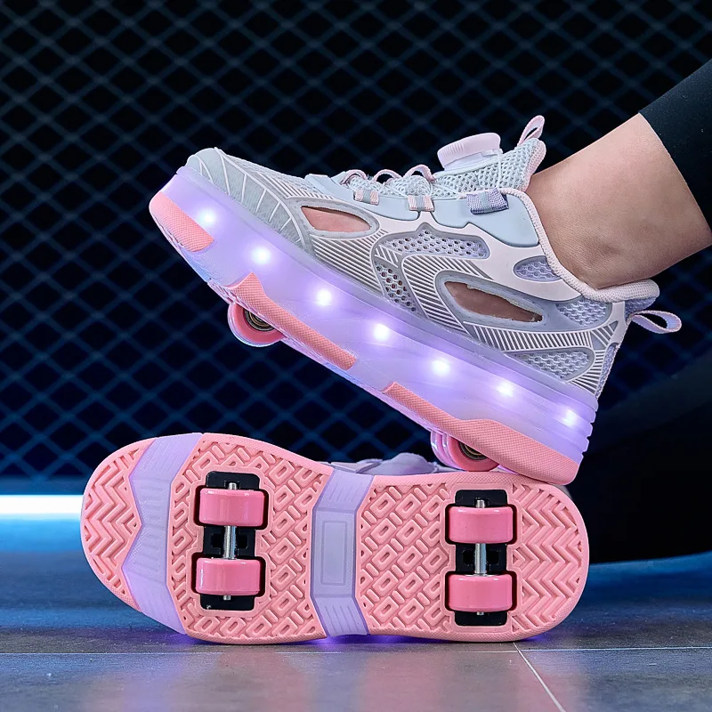 

Summer Breathable Shoes with Wheels Children's 4 Wheel Detachable Roller Skates Shoes Can Be Walked or Slid Wheel Shoes Sneaker