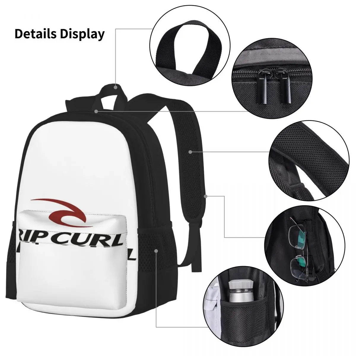 Mochilas Rip Curl Surf para meninos e meninas, mochilas escolares infantis, mochila infantil, lancheira dos desenhos animados, conjunto de canetas, 3 pcs