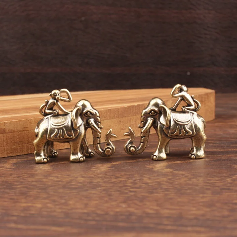 ثروة الفيل القرد الشكل ديكور المنزل ركوب الفيل سطح المكتب تمثال زخرفة نحت الفيل الحرفية البرونزية النحت #4