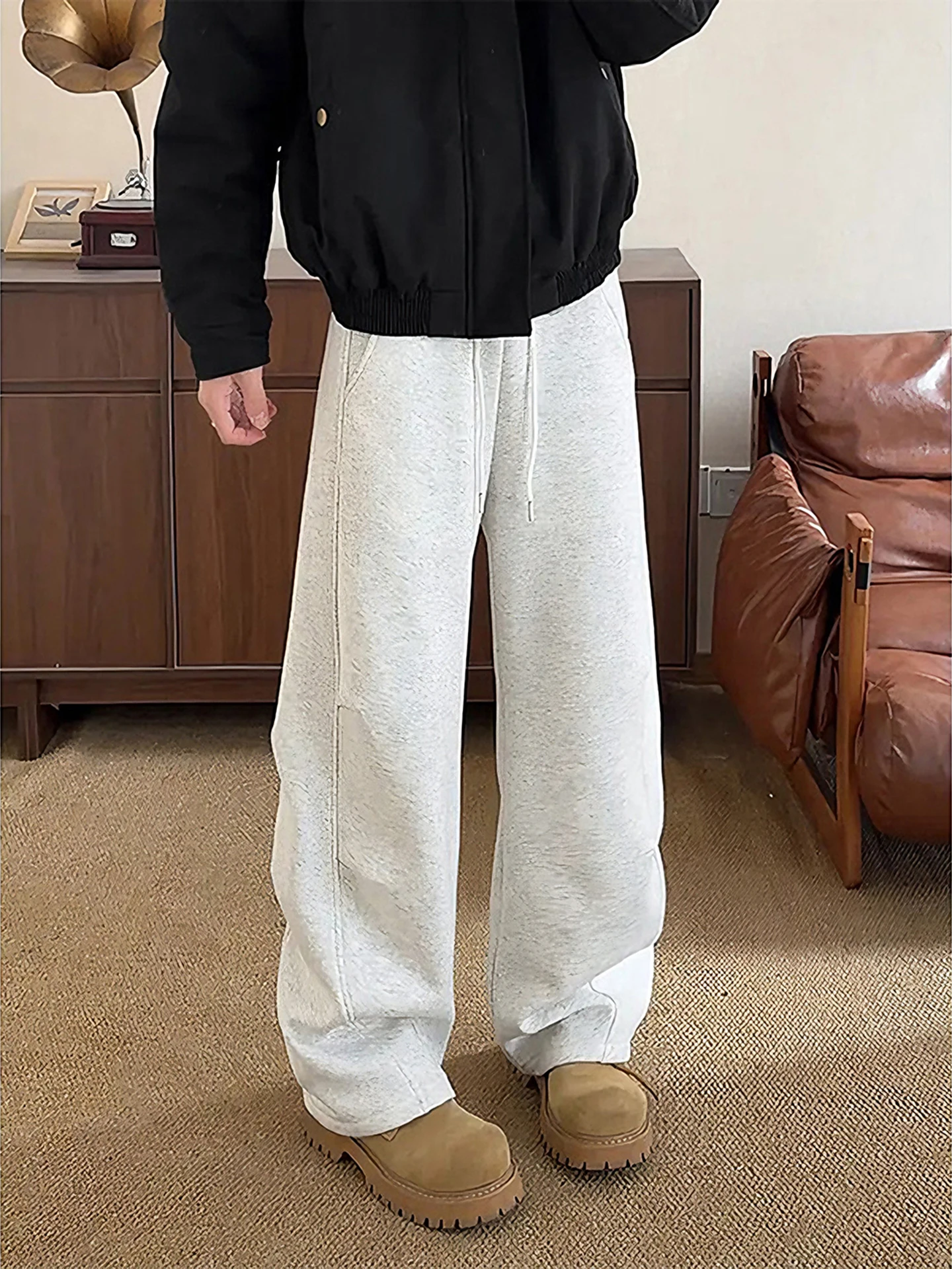 

Folded Straight Leg Pants Men Women Winter Design Sense Fce Lined Casual Sports Loose Fit Trousers American Drape