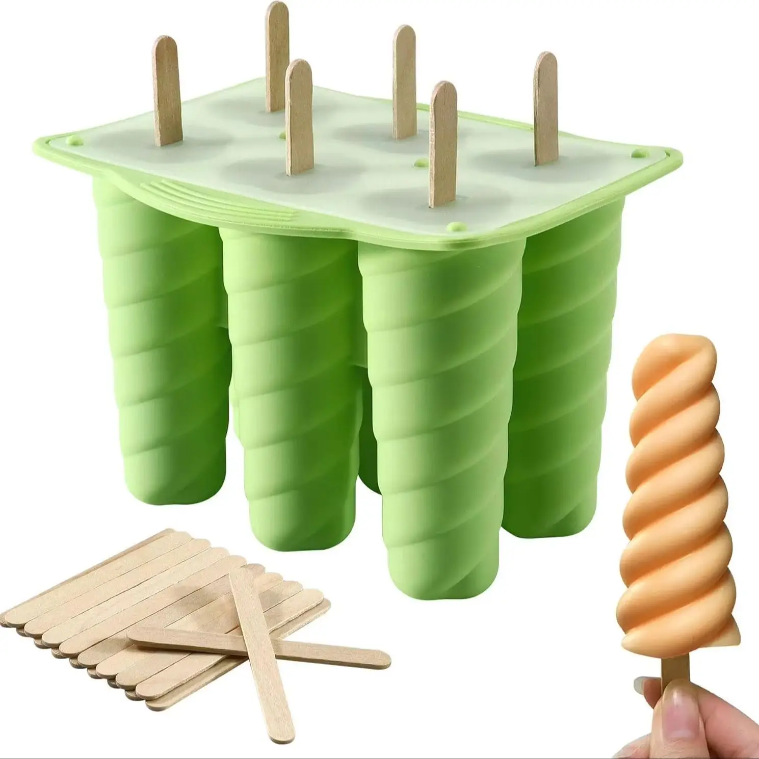 DIY Silicone Popsicle Mold 6-Cavity, Homemade Ice Cream Maker, Reusable Frozen Ice Pop Maker, Healthy Dessert Mold, Easy Release