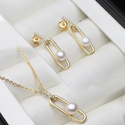 Wedding Pearl Necklace and Earrings Set For Woman,Trendy Natural Freshwater Pearl Jewelry Set Mother Anniversary Gift White