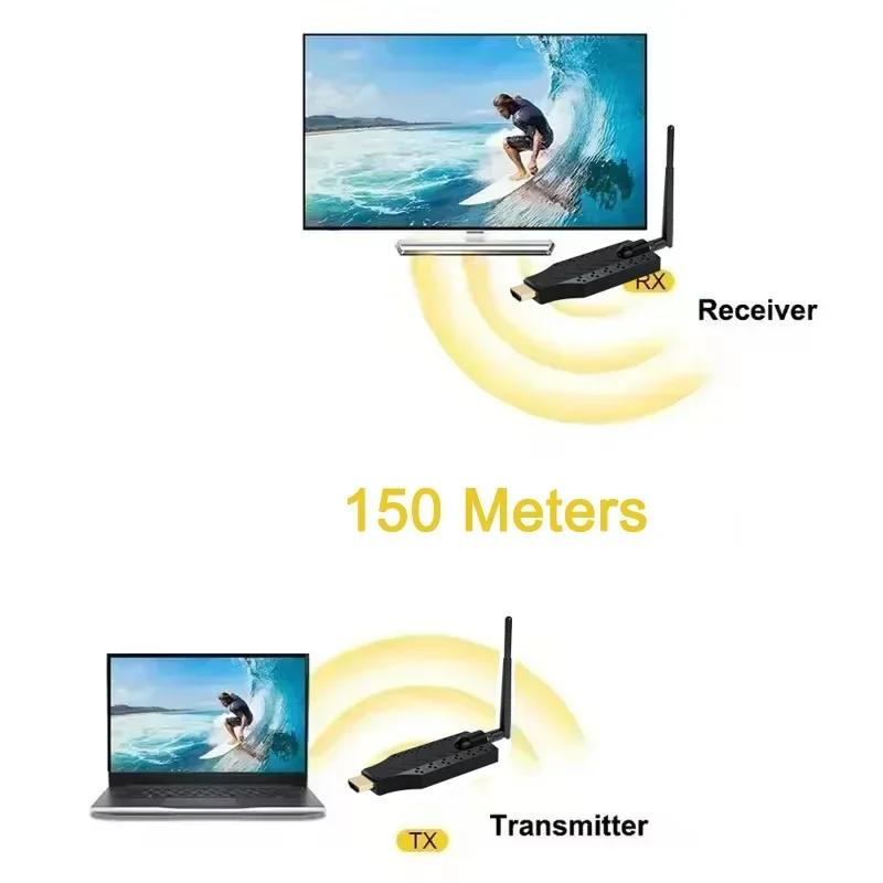 150M Wireless Extender HDMI Video Transmitter Receiver External Antenna 50m Screen Projection for Laptop Phone To TV Monitor