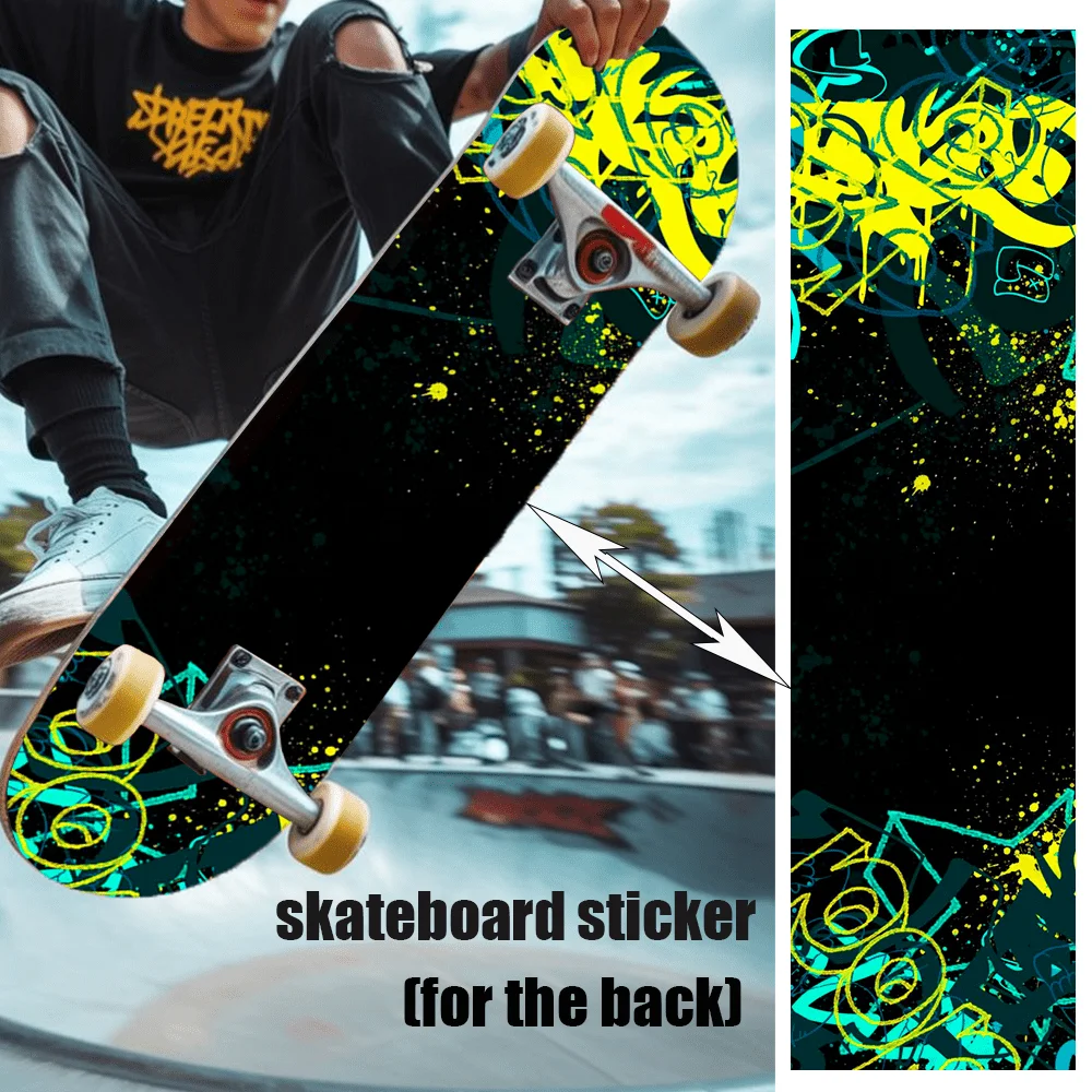 

A 9 × 33 inch sticker with a theme of "yellow-green contrasting abstract lines and splashing ink", reflecting street style and