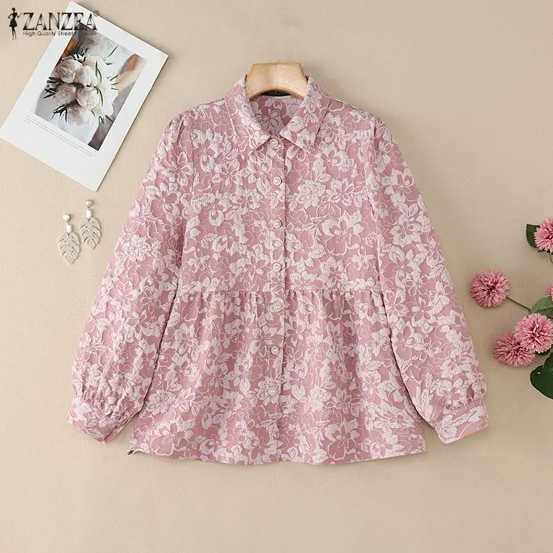 

2026 элегантные рубашки ZANZEA, женские осенние мусульманские топы с длинными рукавами-фонариками, блузка из рельефной ткани, весенние элегантные праздничные рабочие блузки