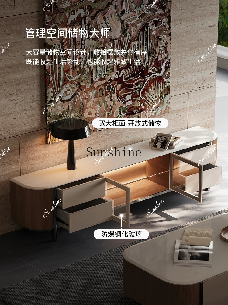 

Natural luxury stone TV cabinet coffee table combination high-end home villa floor cabinet FT