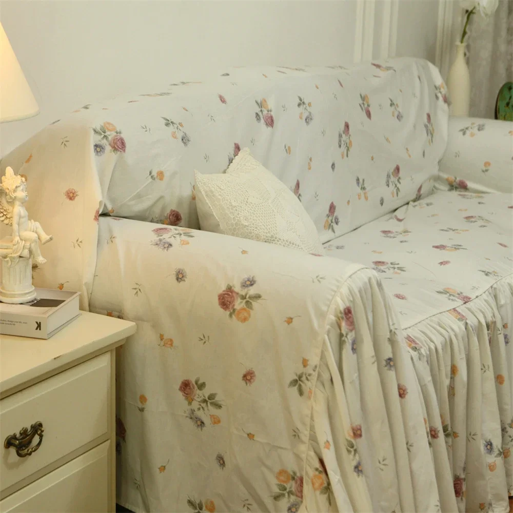 Countryside Rose Printed Sofa Cover Pure Cotton Home Decoration Bedroom Living Room Sofa Cover Cloth Double Or Triple Sofa Cover