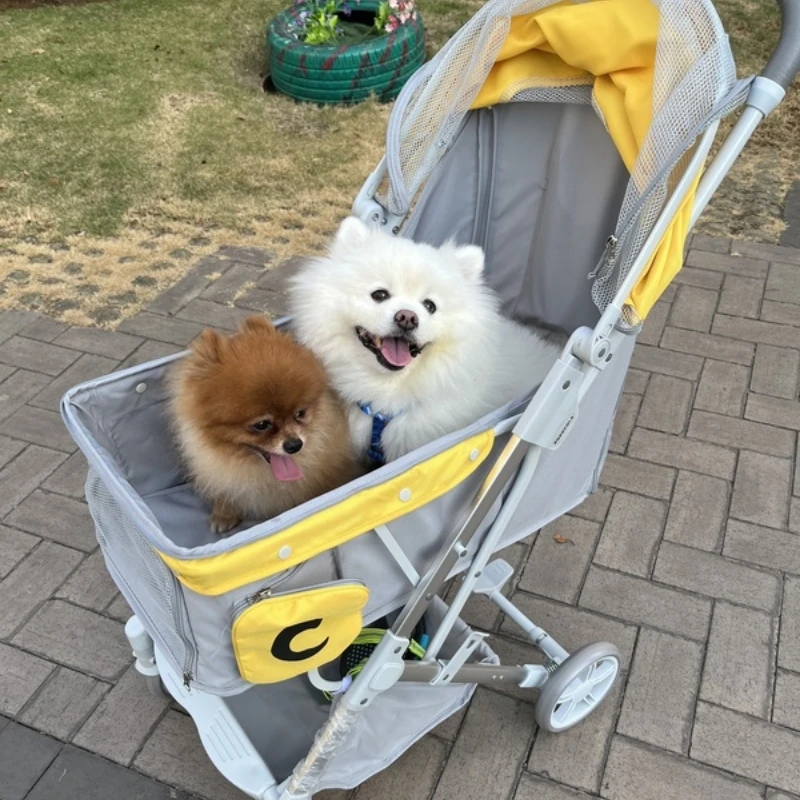Poussette pour animaux de compagnie 3 en 1, système de voyage multifonctionnel pour animaux de compagnie, cadre pliable en aluminium à 4 roues et doublure amovible