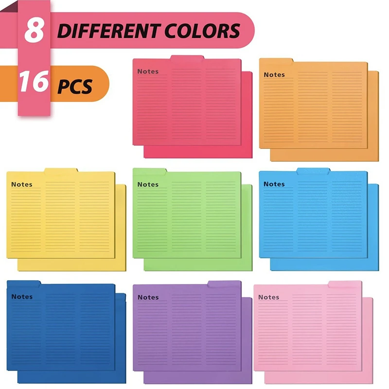 16PCS Colored Tab File Folders Letter Size Lined File Folders 1/3 Cut Tab File Folders 11.5 X 9.6 Inch File Folders With Tabs