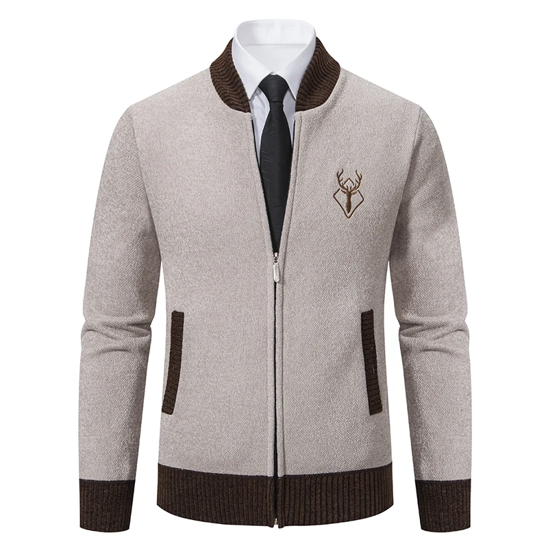 Men\'s Fashion Knitted Jackets Embroidery Full Zip Cardigan Coat Sports Casual Jacket Male Autumn Winter Clothing