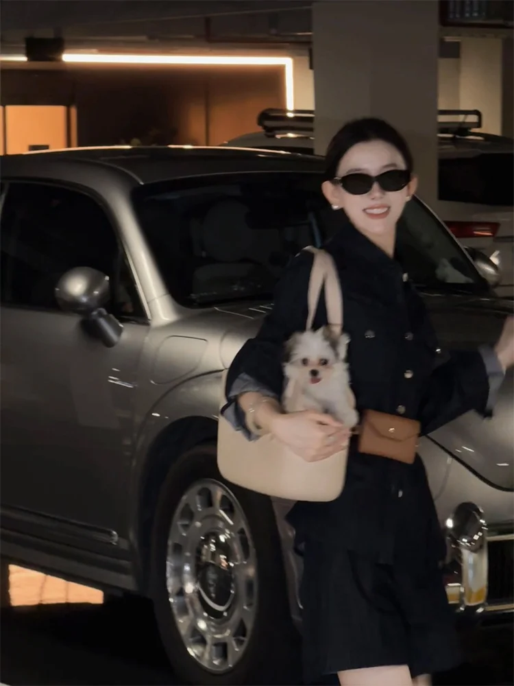 

Оригинальный джинсовый шерстяной комплект Luhe с застежкой на талии, модная осенняя коллекция, женский костюм-футболка на пуговицах с воротником