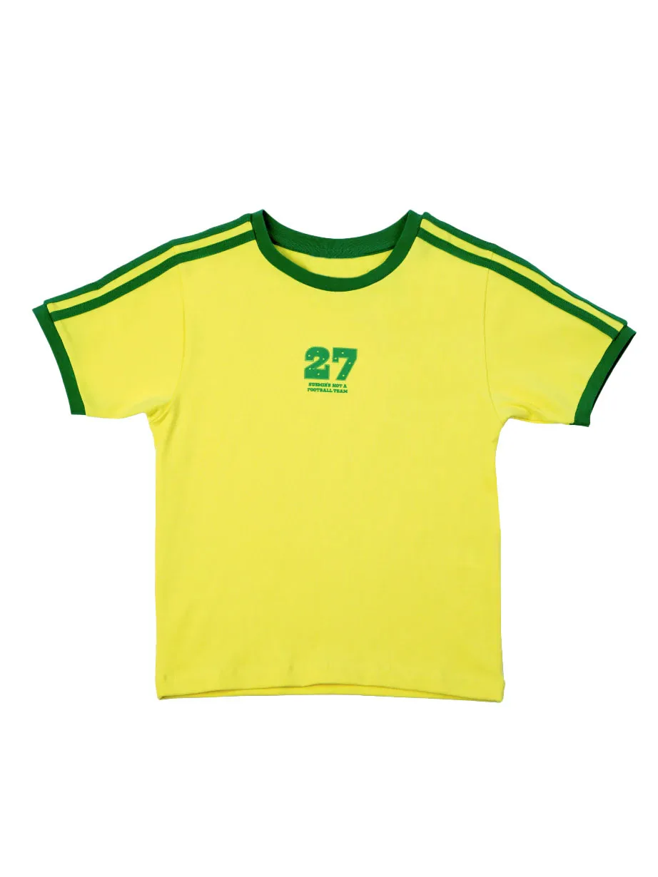 Espartilho feminino de manga curta, streetwear de Harajuku, tops góticos do Y2K, camiseta estampada de bebê No.27, camiseta sexy vintage, amarelo, 2024