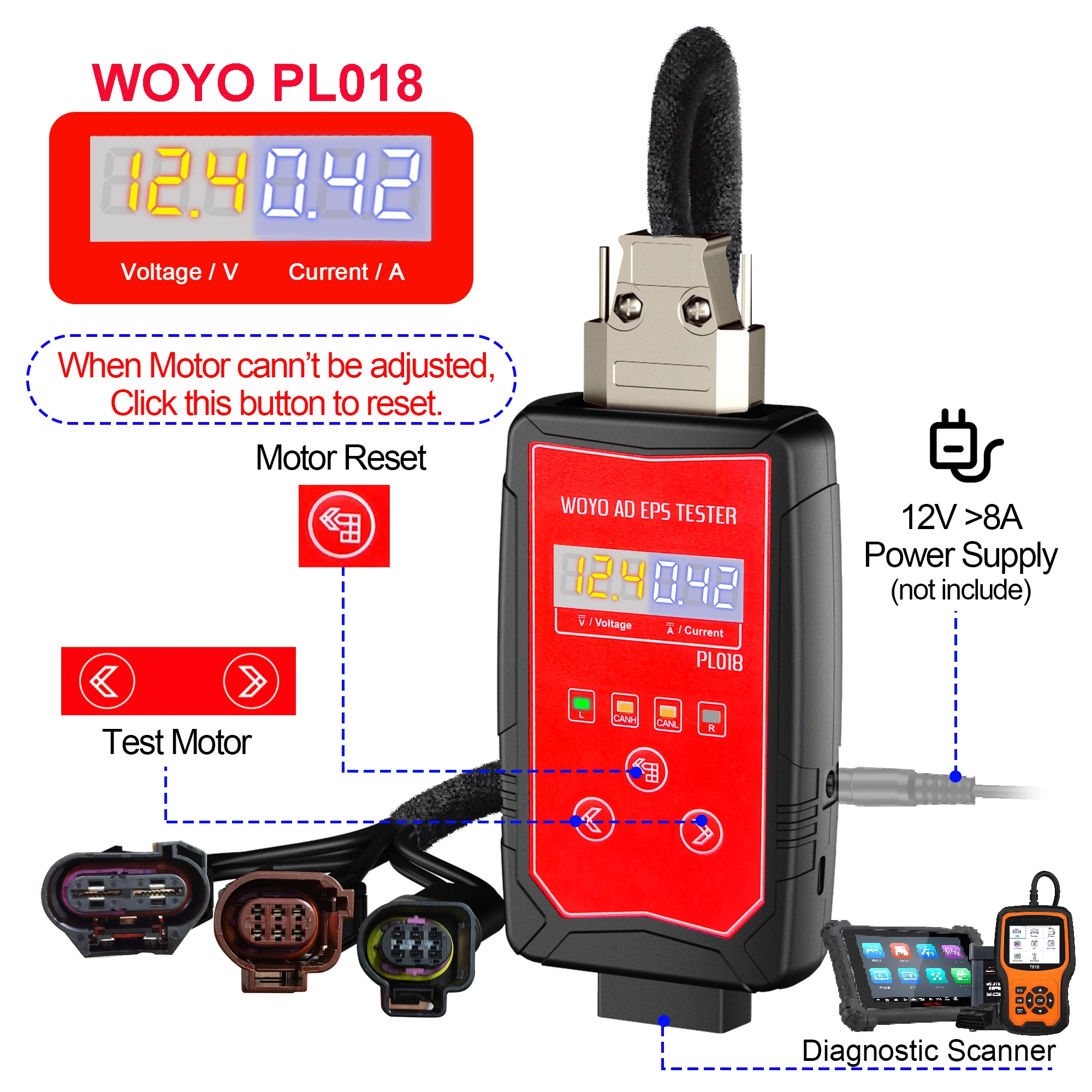 WOYO PL018 For Audi A4 A5 A6 Q5 Wheel Steering Motor Tester Electric Steering Sensor Simulator Car Diagnostic Tool PL 018 Au-di