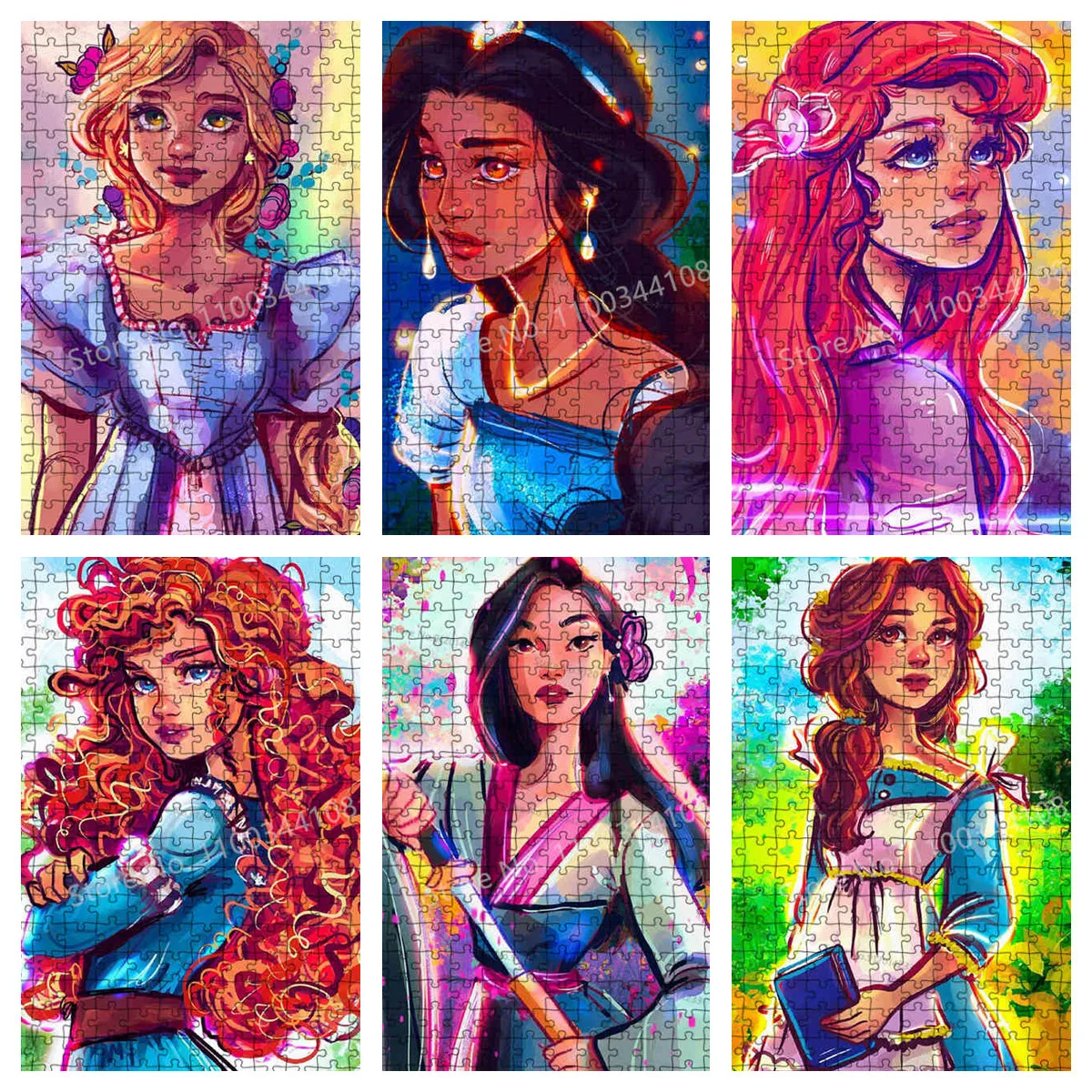 Disney Princess Jigsaw Puzzles 300/500/1000 Pcs Cartoon Girl Paper Puzzles Adults Decompress Gifts Children Early Education Toys