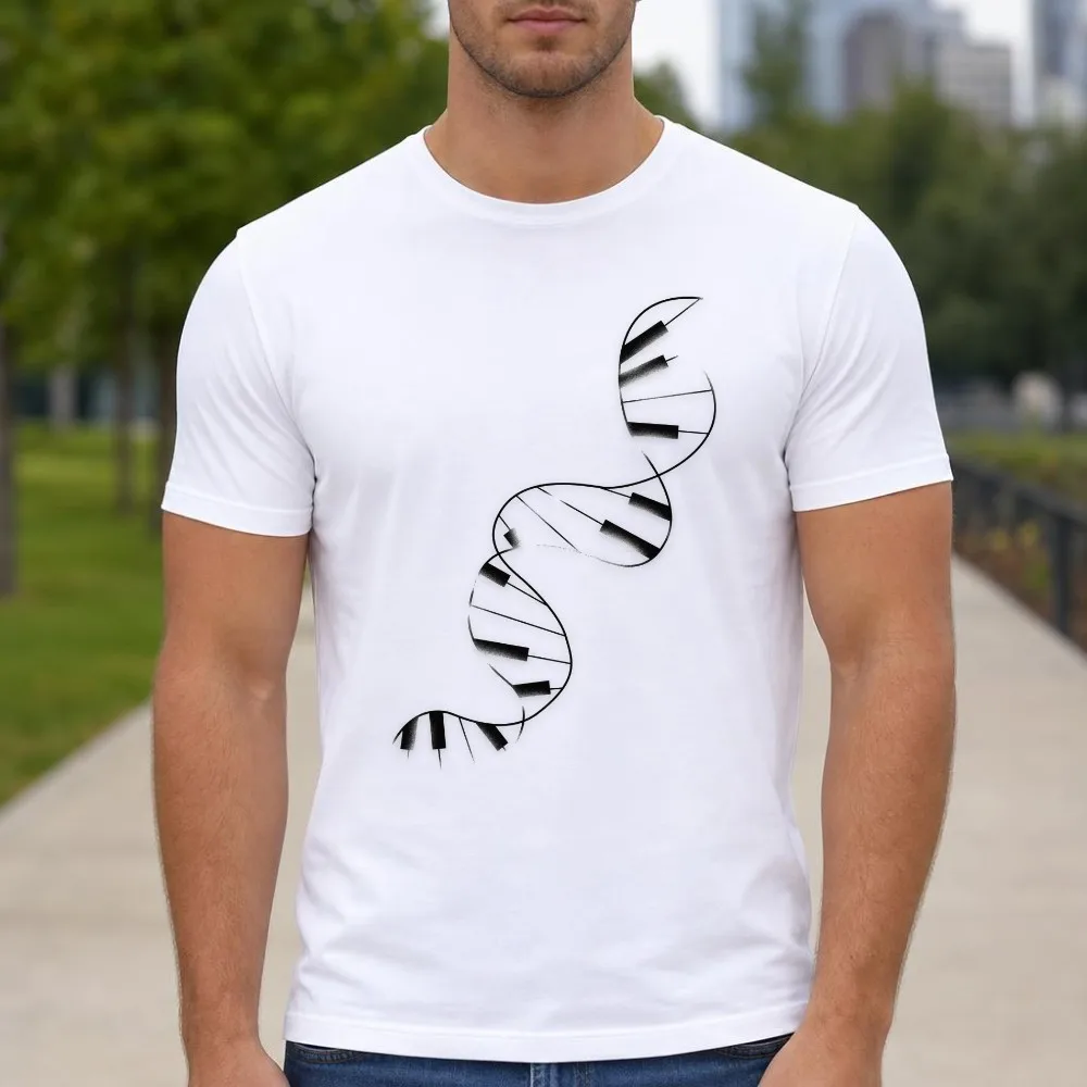 Men T Shirt Piano Keys DNA Helix Graphic Music Lover Science Art Short Sleeve Daily Streetwear Top Funny