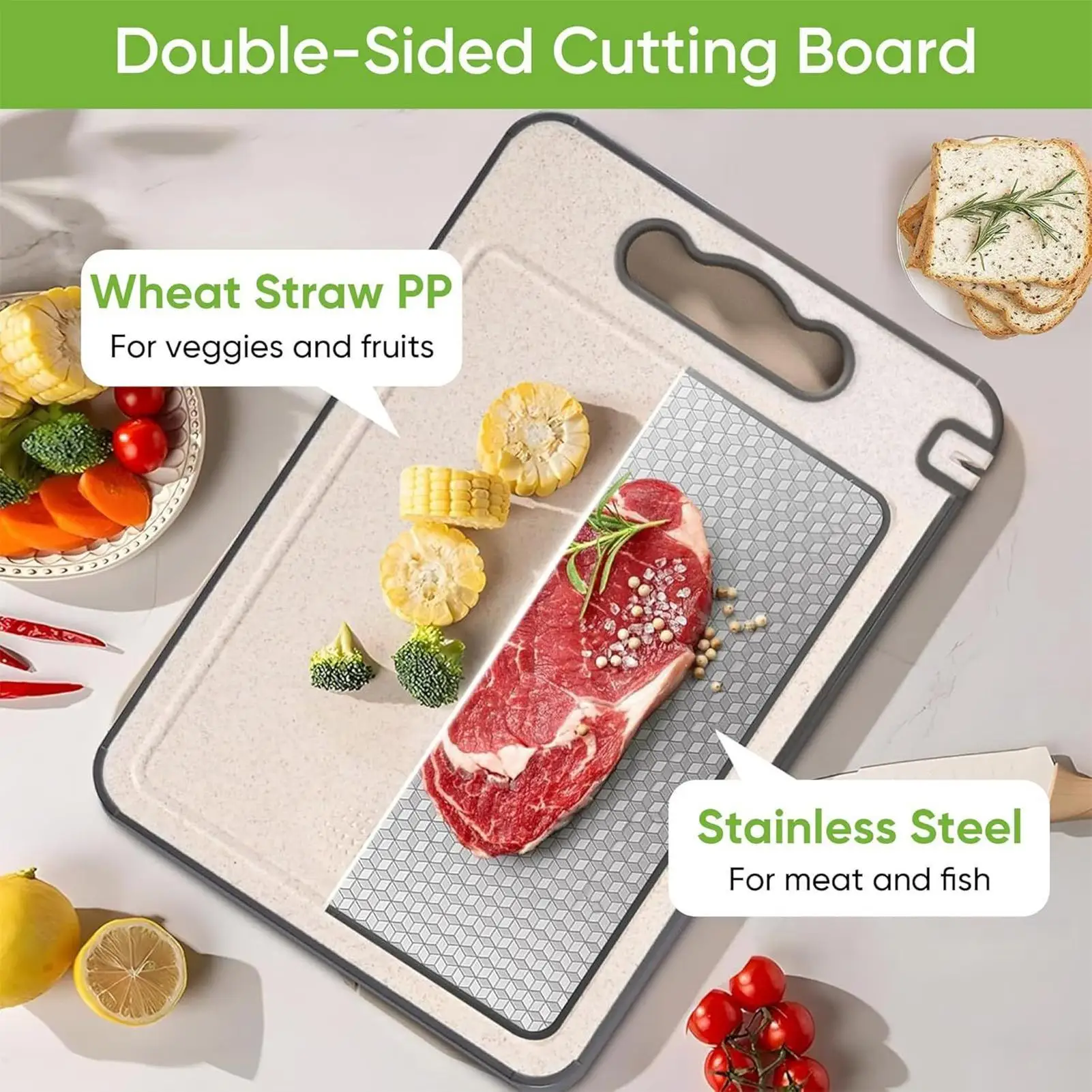 

Стальные разделочные доски для кухни, двухсторонняя разделочная доска из нержавеющей стали, кухонный обеденный инструмент с ручкой для домашнего ресторана