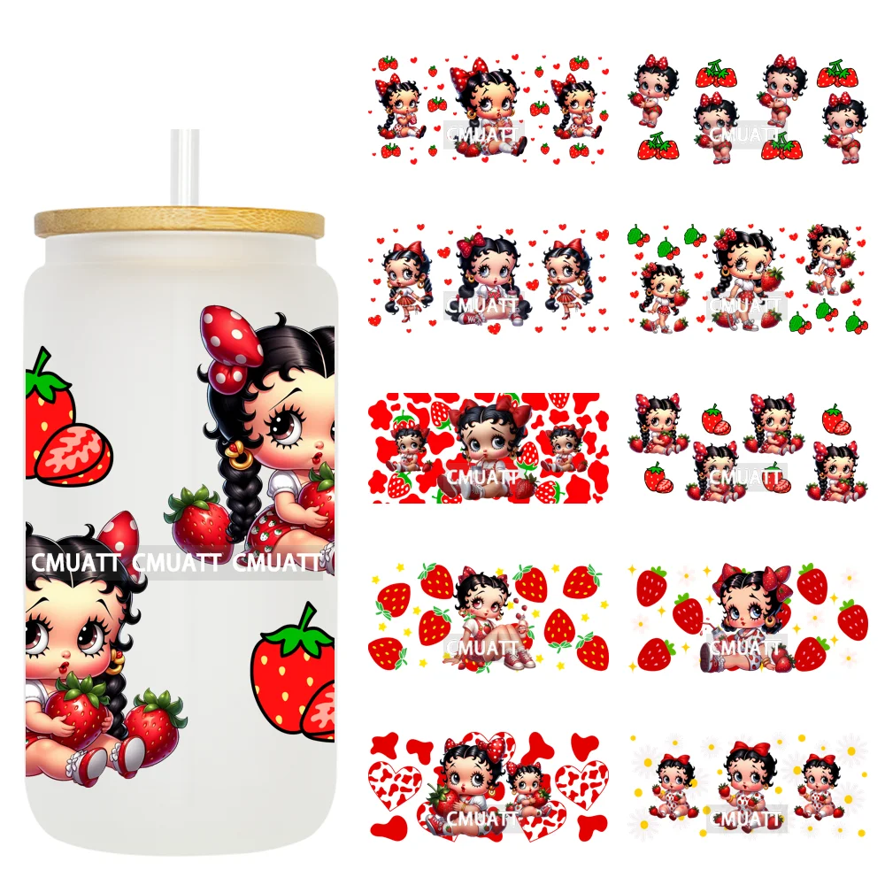 

Cute Girl Strawberry 16oz UV DTF Cup Wrap Transfers Stickers Decorate Mugs Beer Can Bottle Free Shiping