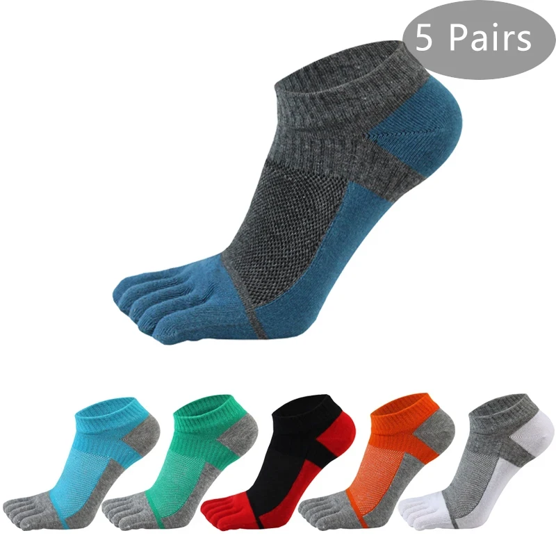 5 Pairs Pure Cotton Five Finger Ankle Socks Mens Sports Breathable Comfortable Shaping Anti Friction No Show Socks With Toes