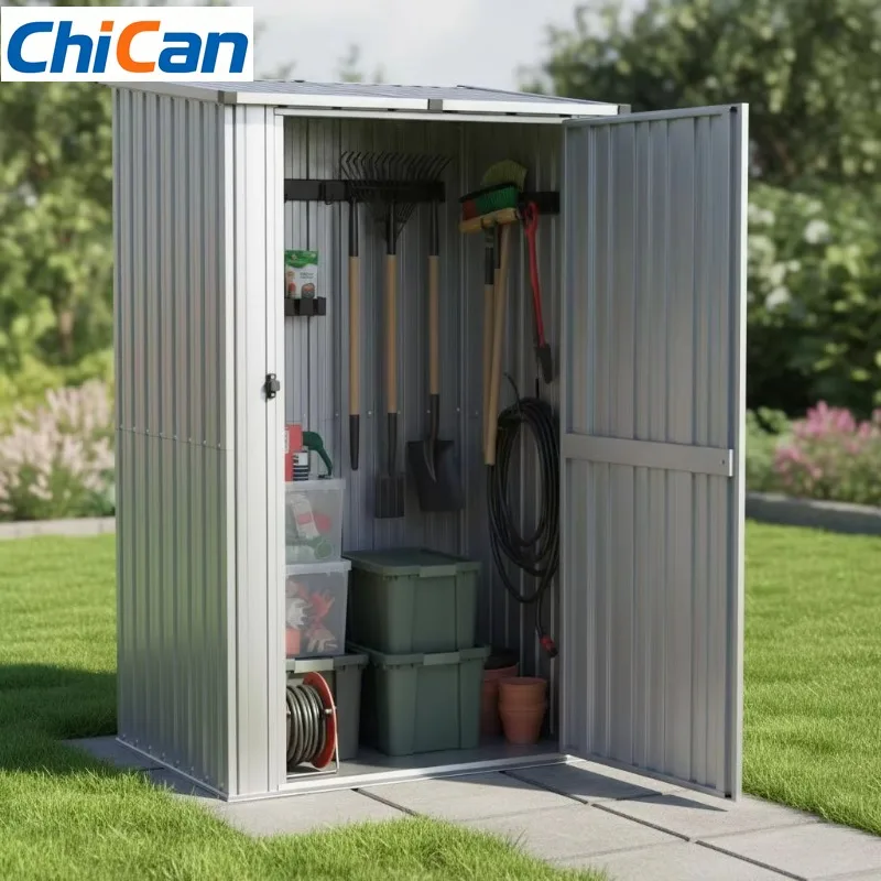 

【Hot】Garden Shed Gray Galvanized Steel Outdoor Storage Tool House for Patio Backyard
