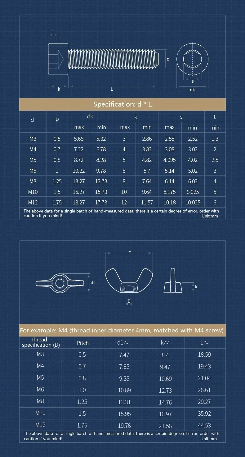 M3 M4 M5 304 Stainless Steel Allen Hexagon Hex Socket Head Cap Bolt Screw And Butterfly Wing Nuts Combination
