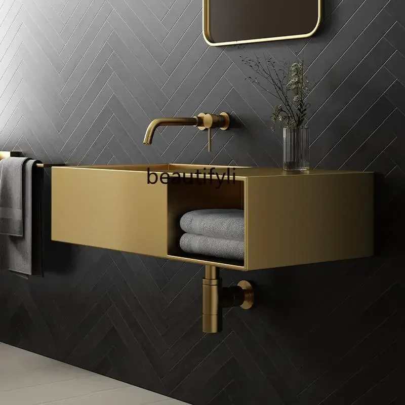 

A Customized high-end metal wall-mounted stainless steel wash basin Washbasin Household hotel wash table