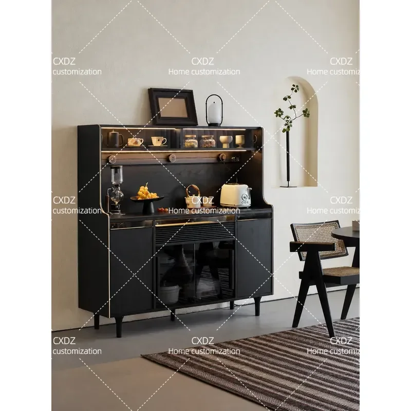 Flickering dining side cabinet against the wall integrated locker tea cabinet black solid wood side cabinet ash wood coffee